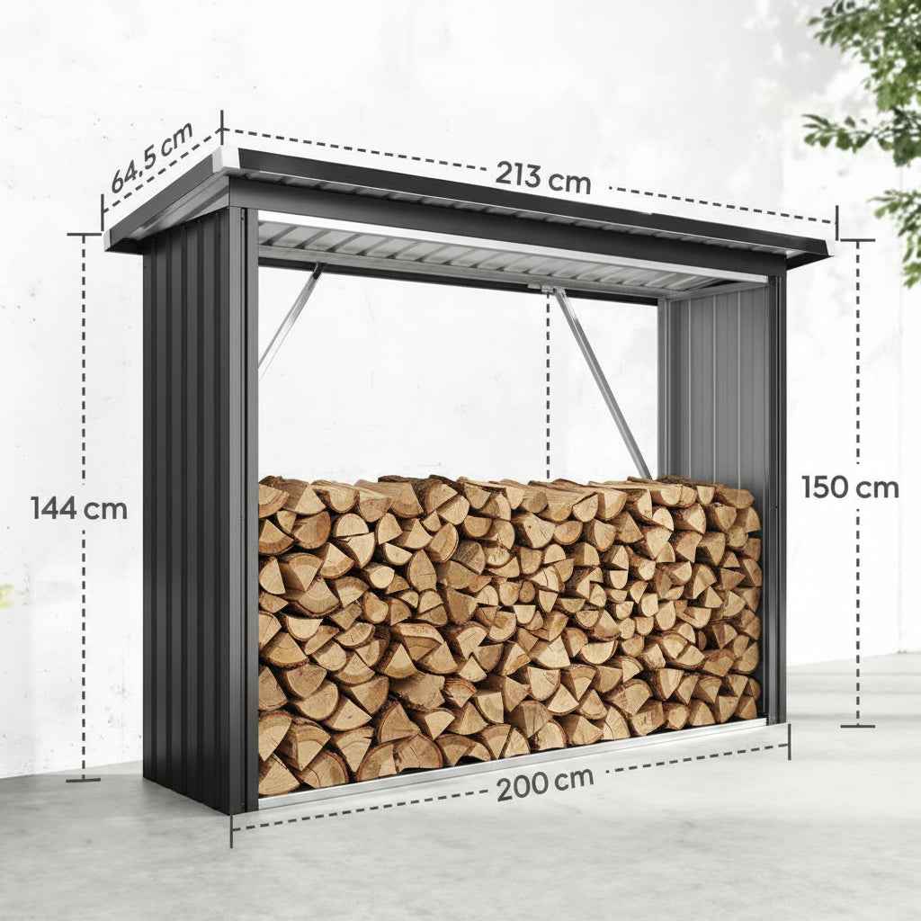 Holzunterstand im Außenbereich aus dunkelgrauem Stahl 213 cm mit Schrägdach