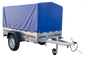 Anhänger Garden Trailer 200 KIPP 200×106 cm 750 kg [mit Hochspriegel, blauer Hochplane und Stützrad]