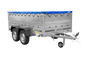 GARDEN TRAILER 264/2 KIPP Zweiachsanhänger mit Stützrad, Planenstützen, Bordwandaufsätzen und blauer Flachplane