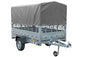 Garden Trailer 230 KIPP Anhänger 230 × 125 cm mit grauer Hochplane, Gitterbordwandaufsätzen und Stützrad