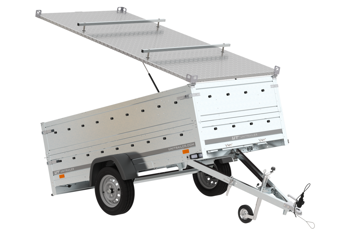 Garden Trailer 264 KIPP leichter Anhänger mit Aluminiumdeckel, BIS-Bordwandaufsätzen und Stützrad