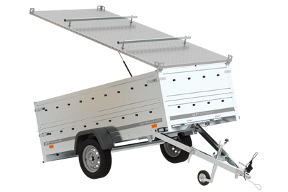 Garden Trailer 264 KIPP leichter Anhänger mit Aluminiumdeckel, BIS-Bordwandaufsätzen und Stützrad