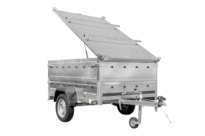 UNITRAILER GARDEN 201 KIPP leichter Anhänger 200 × 125 cm mit BIS-Bordwandaufsätzen und Aluminiumdeckel