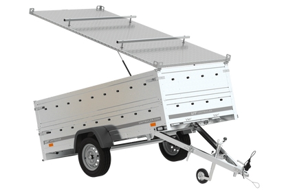 Garden Trailer 264 KIPP leichter Anhänger mit Aluminiumdeckel, BIS-Bordwandaufsätzen und Stützrad