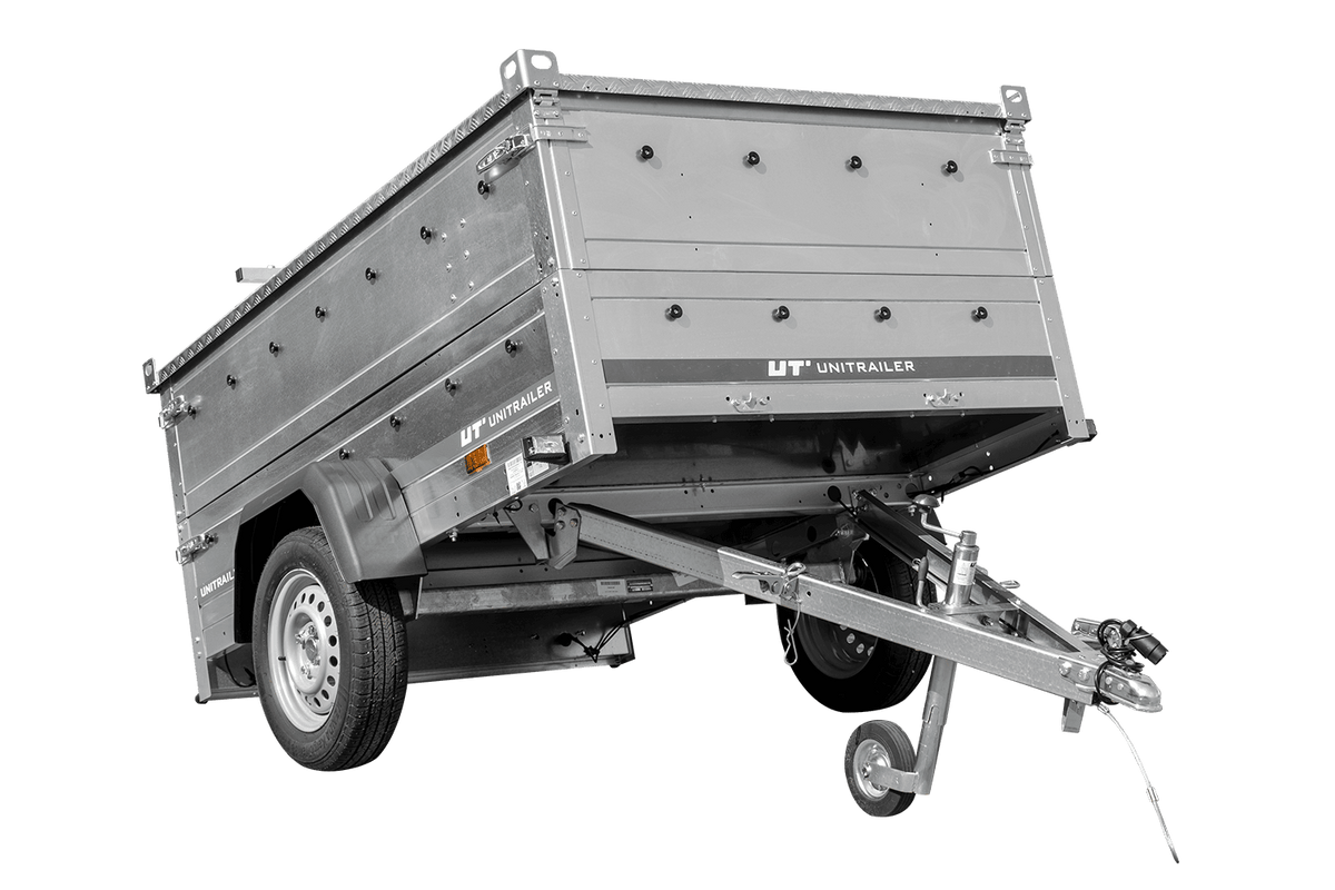 UNITRAILER GARDEN 201 KIPP leichter Anhänger 200 × 125 cm mit BIS-Bordwandaufsätzen und Aluminiumdeckel