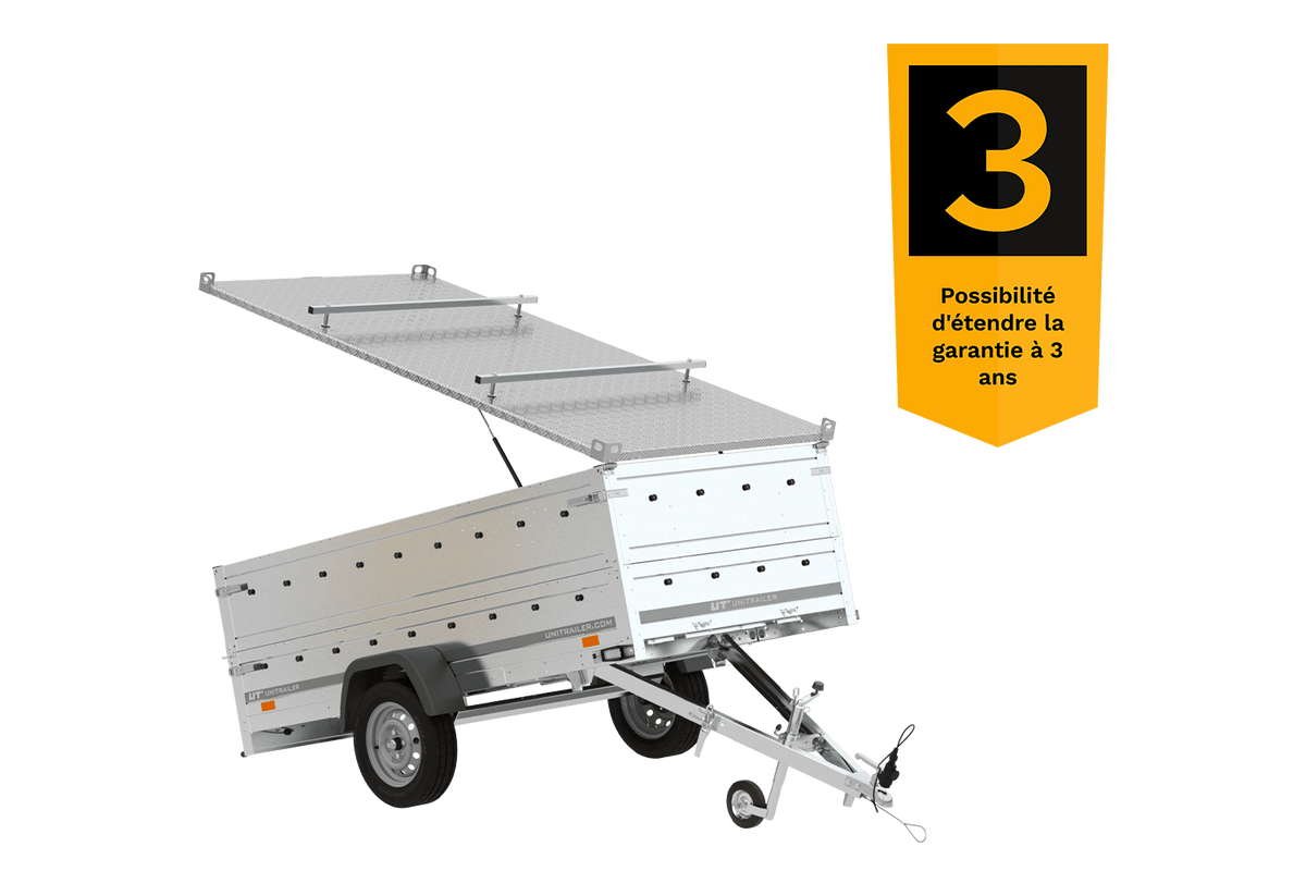 Garden Trailer 264 KIPP leichter Anhänger mit Aluminiumdeckel, BIS-Bordwandaufsätzen und Stützrad