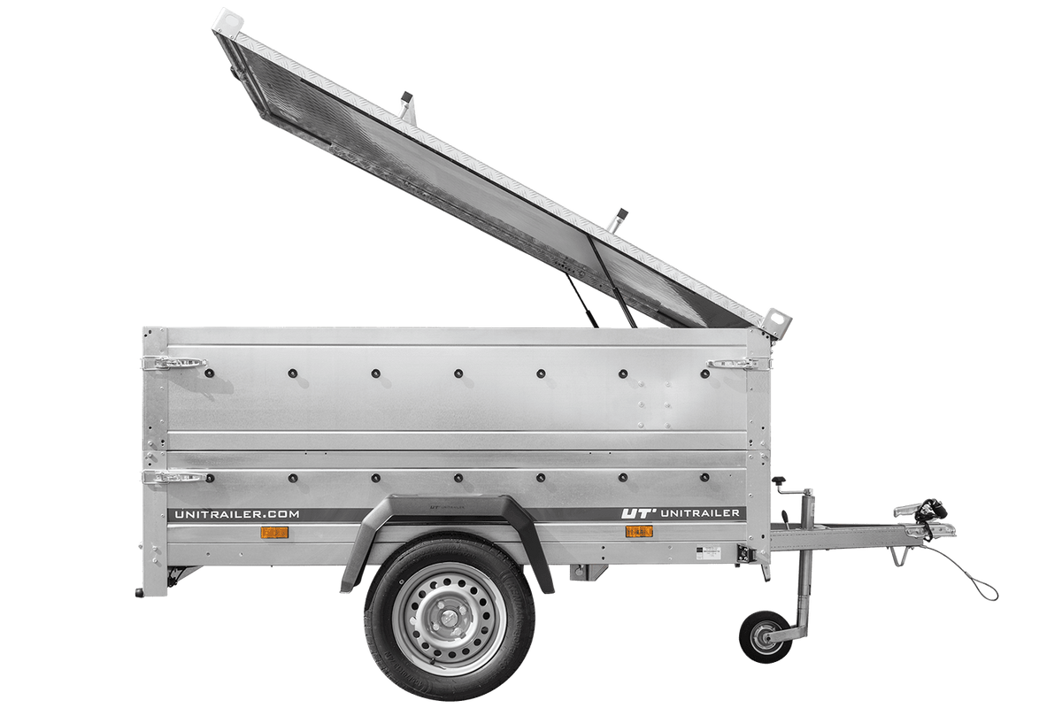 UNITRAILER GARDEN 201 KIPP leichter Anhänger 200 × 125 cm mit BIS-Bordwandaufsätzen und Aluminiumdeckel