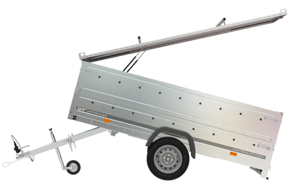 Garden Trailer 264 KIPP leichter Anhänger mit Aluminiumdeckel, BIS-Bordwandaufsätzen und Stützrad
