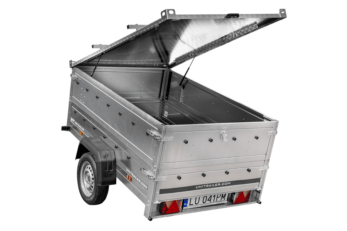 UNITRAILER GARDEN 201 KIPP leichter Anhänger 200 × 125 cm mit BIS-Bordwandaufsätzen und Aluminiumdeckel