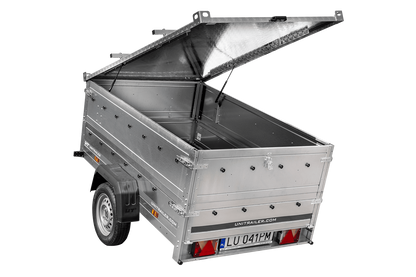 UNITRAILER GARDEN 201 KIPP leichter Anhänger 200 × 125 cm mit BIS-Bordwandaufsätzen und Aluminiumdeckel