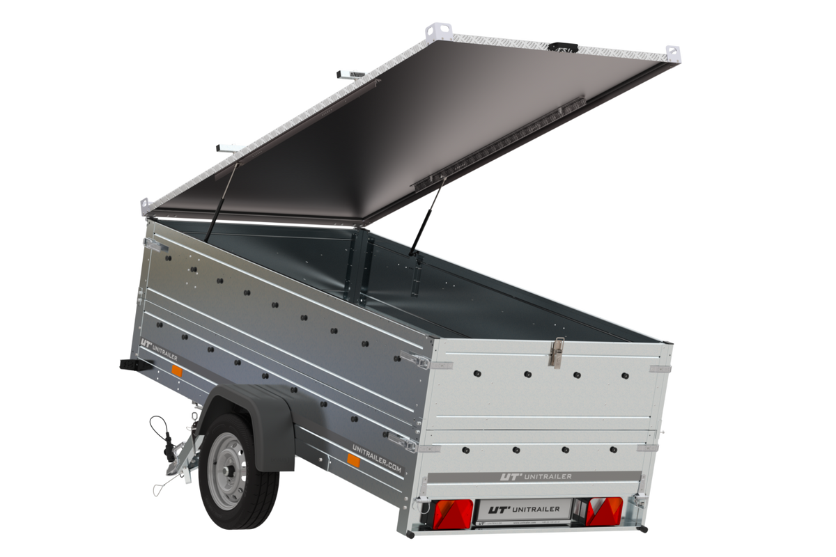 Garden Trailer 264 KIPP leichter Anhänger mit Aluminiumdeckel, BIS-Bordwandaufsätzen und Stützrad