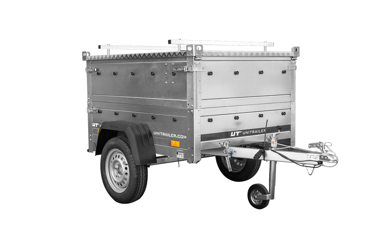 UNITRAILER GARDEN 150 KIPP Einachsanhänger 150 × 106 cm mit BIS-Bordwandaufsätzen und Aluminiumdeckel
