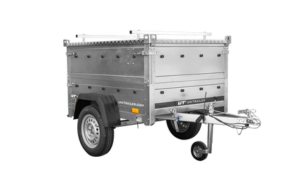 UNITRAILER GARDEN 150 KIPP Einachsanhänger 150 × 106 cm mit BIS-Bordwandaufsätzen und Aluminiumdeckel