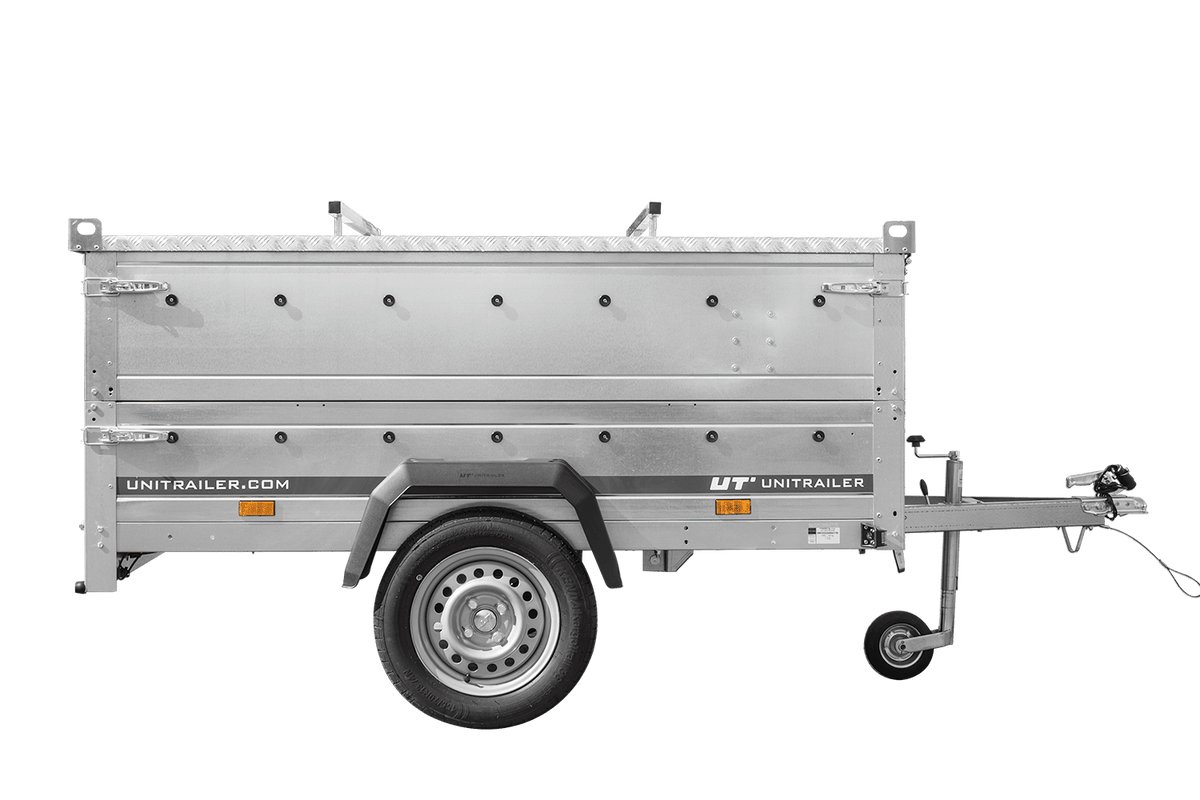 UNITRAILER GARDEN 201 KIPP leichter Anhänger 200 × 125 cm mit BIS-Bordwandaufsätzen und Aluminiumdeckel