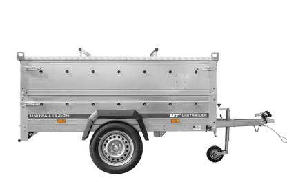 UNITRAILER GARDEN 201 KIPP leichter Anhänger 200 × 125 cm mit BIS-Bordwandaufsätzen und Aluminiumdeckel