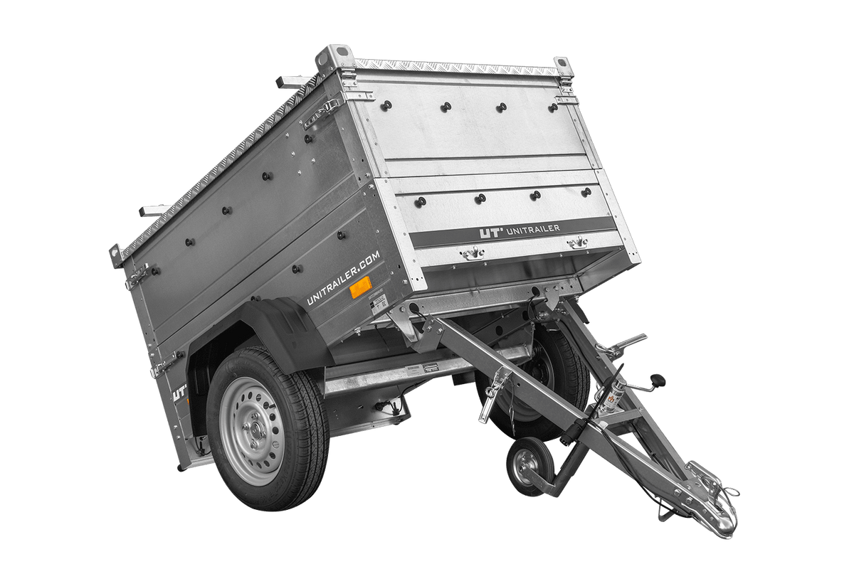 UNITRAILER GARDEN 150 KIPP Einachsanhänger 150 × 106 cm mit BIS-Bordwandaufsätzen und Aluminiumdeckel