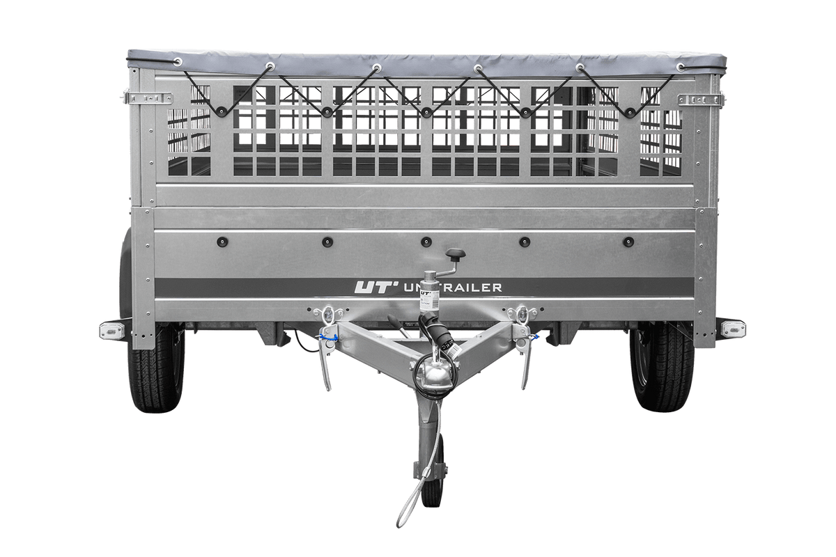 UNITRAILER GARDEN 265 KIPP Anhänger 264 × 150 cm mit Gitteraufsatz, H-0-Gestell und grauer Plane