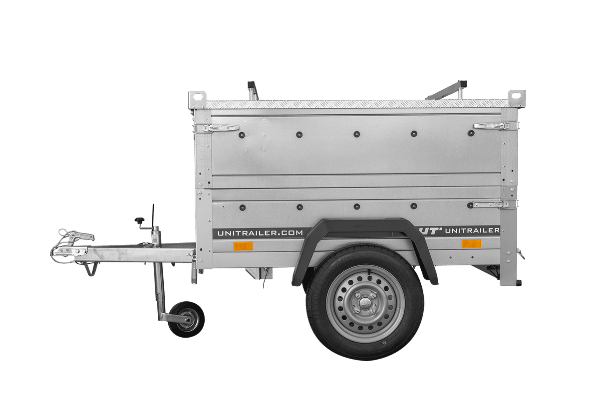 UNITRAILER GARDEN 150 KIPP Einachsanhänger 150 × 106 cm mit BIS-Bordwandaufsätzen und Aluminiumdeckel