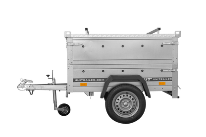 UNITRAILER GARDEN 150 KIPP Einachsanhänger 150 × 106 cm mit BIS-Bordwandaufsätzen und Aluminiumdeckel