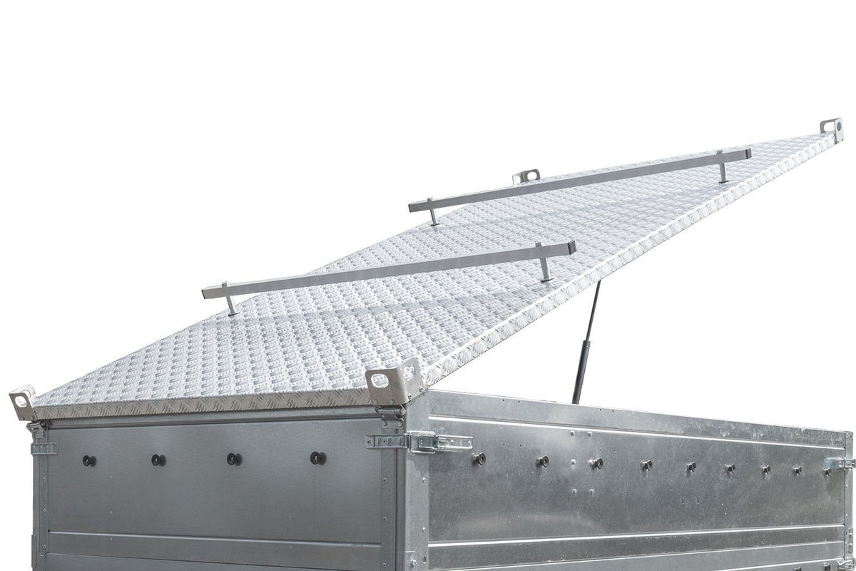Garden Trailer 264 KIPP leichter Anhänger mit Aluminiumdeckel, BIS-Bordwandaufsätzen und Stützrad