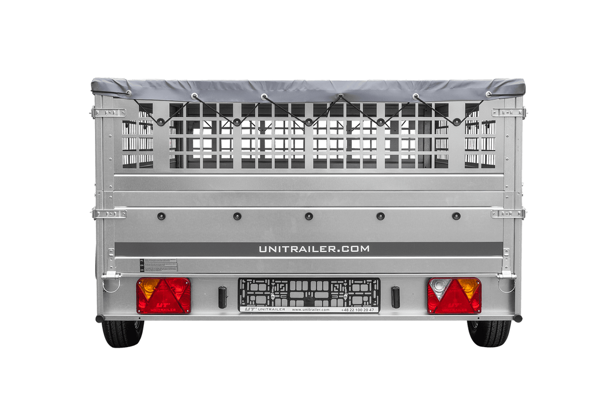 UNITRAILER GARDEN 265 KIPP Anhänger 264 × 150 cm mit Gitteraufsatz, H-0-Gestell und grauer Plane