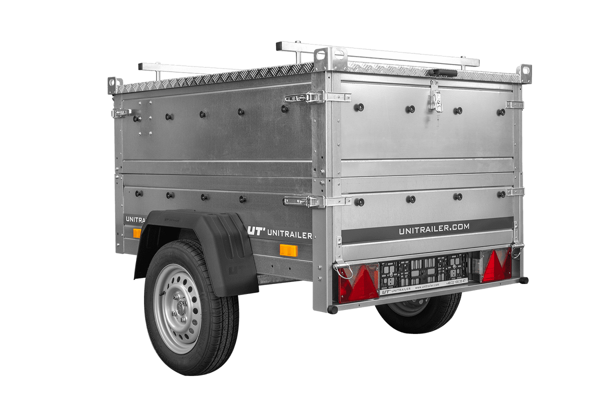 UNITRAILER GARDEN 150 KIPP Einachsanhänger 150 × 106 cm mit BIS-Bordwandaufsätzen und Aluminiumdeckel