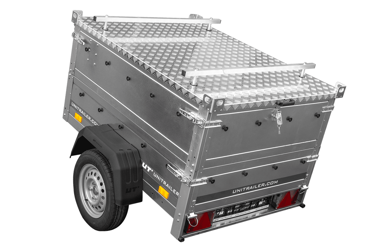 UNITRAILER GARDEN 150 KIPP Einachsanhänger 150 × 106 cm mit BIS-Bordwandaufsätzen und Aluminiumdeckel