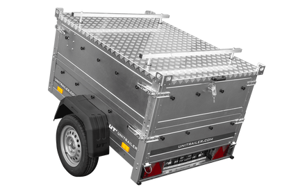 UNITRAILER GARDEN 150 KIPP Einachsanhänger 150 × 106 cm mit BIS-Bordwandaufsätzen und Aluminiumdeckel