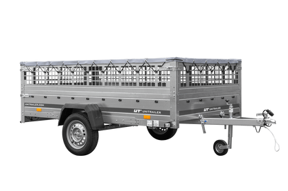 UNITRAILER GARDEN 265 KIPP Anhänger 264 × 150 cm mit Gitteraufsatz, H-0-Gestell und grauer Plane