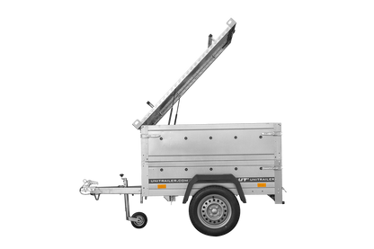 UNITRAILER GARDEN 150 KIPP Einachsanhänger 150 × 106 cm mit BIS-Bordwandaufsätzen und Aluminiumdeckel