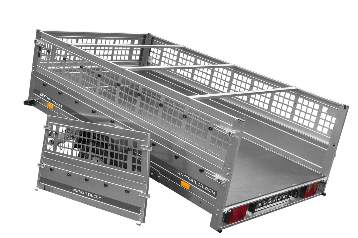 UNITRAILER GARDEN 265 KIPP Anhänger 264 × 150 cm mit Gitteraufsatz, H-0-Gestell und blauer Plane