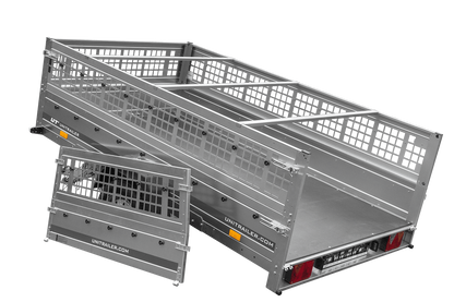UNITRAILER GARDEN 265 KIPP Anhänger 264 × 150 cm mit Gitteraufsatz, H-0-Gestell und blauer Plane