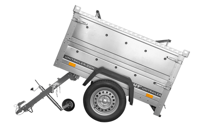 UNITRAILER GARDEN 150 KIPP Einachsanhänger 150 × 106 cm mit BIS-Bordwandaufsätzen und Aluminiumdeckel