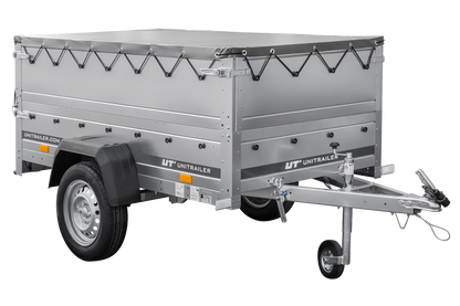 Neuer Garden Trailer 200 KIPP Anhänger 200 × 106 cm mit Flachplane, Bordwandaufsätzen und Stützrad