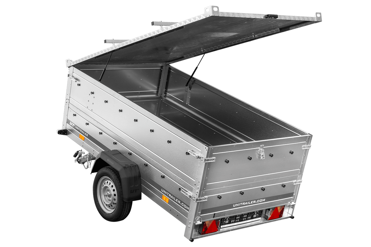 UNITRAILER GARDEN 230 KIPP Einachsanhänger 230 × 125 cm mit BIS-Bordwandaufsätzen und Aluminiumdeckel