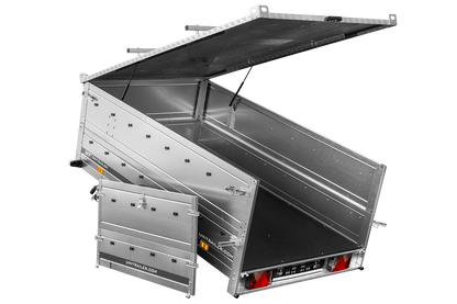UNITRAILER GARDEN 230 KIPP Einachsanhänger 230 × 125 cm mit BIS-Bordwandaufsätzen und Aluminiumdeckel