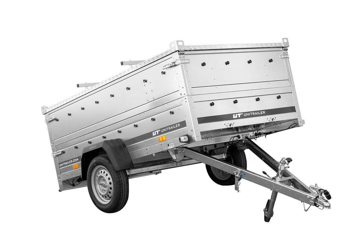 UNITRAILER GARDEN 230 KIPP Einachsanhänger 230 × 125 cm mit BIS-Bordwandaufsätzen und Aluminiumdeckel