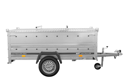UNITRAILER GARDEN 230 KIPP Einachsanhänger 230 × 125 cm mit BIS-Bordwandaufsätzen und Aluminiumdeckel