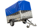 Gebrauchter Garden Trailer 230 KIPP Anhänger mit Gitteraufsätzen, blauer Hochplane und Stützrad