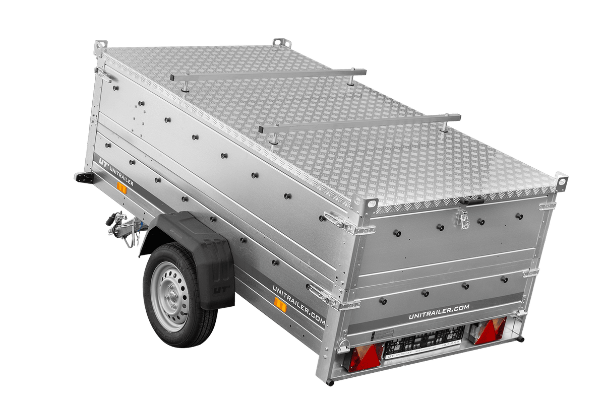 UNITRAILER GARDEN 230 KIPP Einachsanhänger 230 × 125 cm mit BIS-Bordwandaufsätzen und Aluminiumdeckel