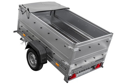 Neuer Garden Trailer 200 KIPP Anhänger 200 × 106 cm mit Flachplane, Bordwandaufsätzen und Stützrad