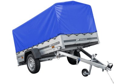 Garden Trailer 230 KIPP Anhänger 230 × 125 cm mit blauer Hochplane, H-800-Spriegel und Stützrad
