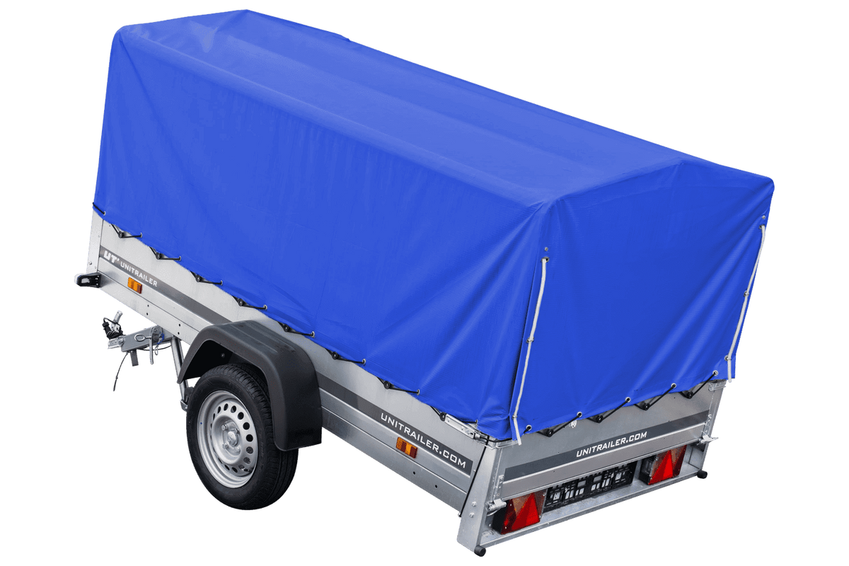 Garden Trailer 230 KIPP Anhänger 230 × 125 cm mit blauer Hochplane, H-800-Spriegel und Stützrad