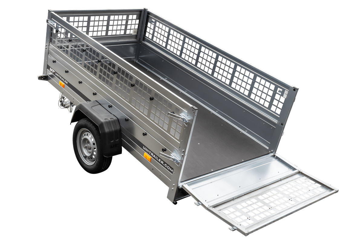 Neuer UNITRAILER GARDEN TRAILER 230 KIPP mit Stützrad und Gitterbordwandaufsätzen