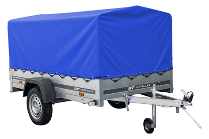 Garden Trailer 230 KIPP Anhänger 230 × 125 cm mit blauer Hochplane, H-800-Spriegel und Stützrad
