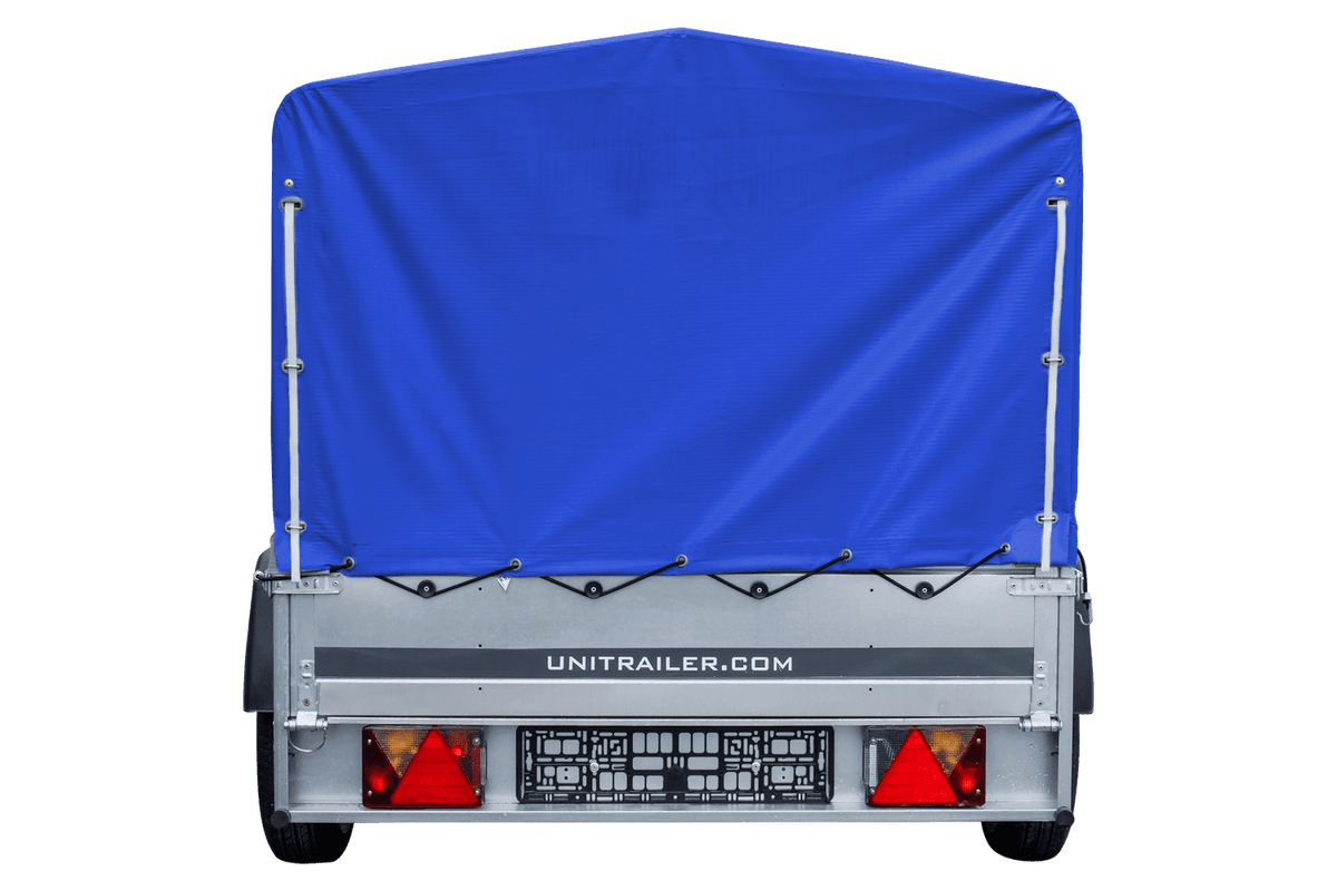 Garden Trailer 230 KIPP Anhänger 230 × 125 cm mit blauer Hochplane, H-800-Spriegel und Stützrad