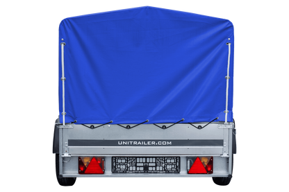 Garden Trailer 230 KIPP Anhänger 230 × 125 cm mit blauer Hochplane, H-800-Spriegel und Stützrad