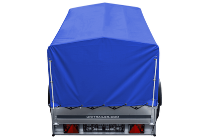 Garden Trailer 230 KIPP Anhänger 230 × 125 cm mit blauer Hochplane, H-800-Spriegel und Stützrad