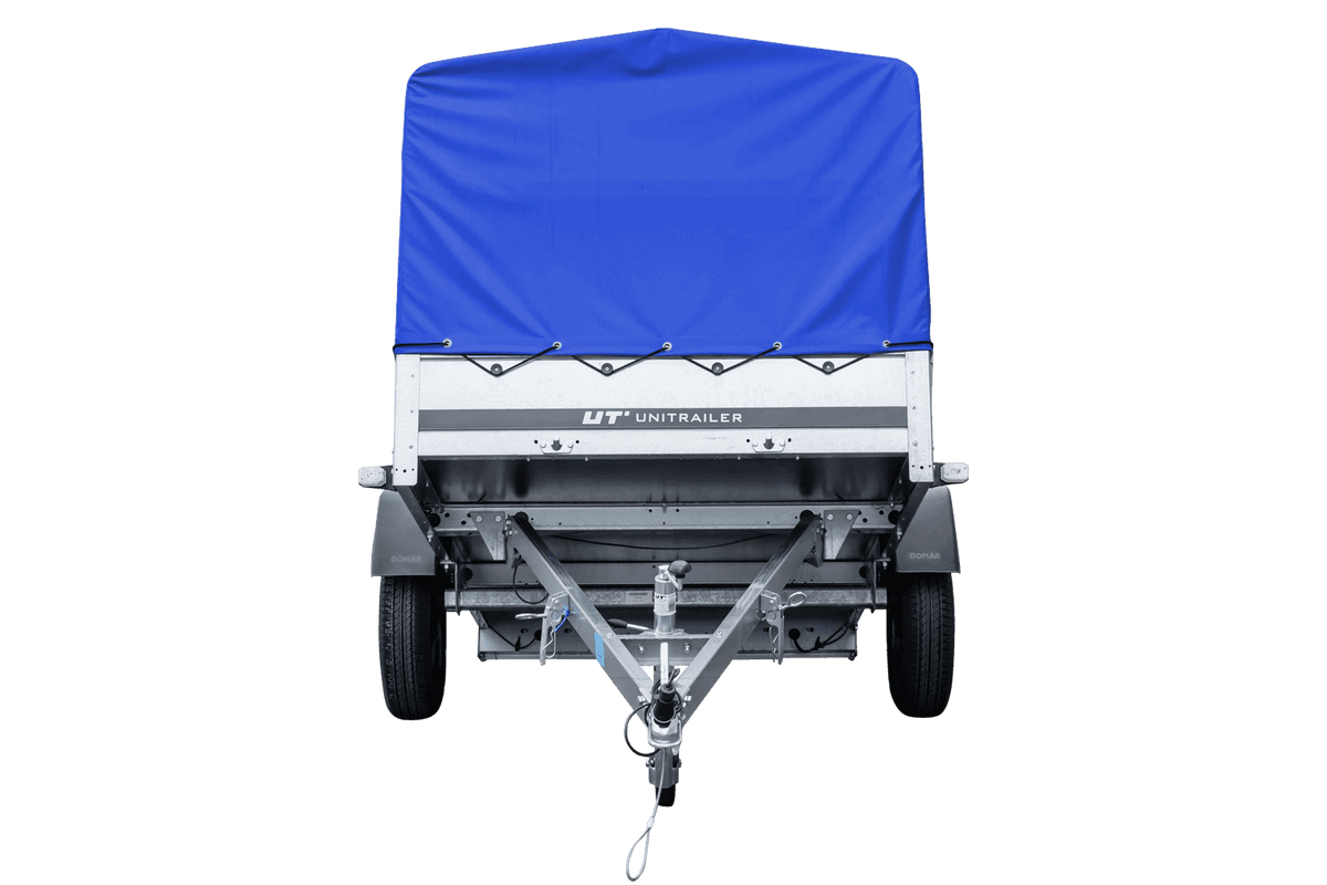 Garden Trailer 230 KIPP Anhänger 230 × 125 cm mit blauer Hochplane, H-800-Spriegel und Stützrad