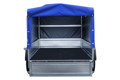 Garden Trailer 230 KIPP Anhänger 230 × 125 cm mit blauer Hochplane, H-800-Spriegel und Stützrad